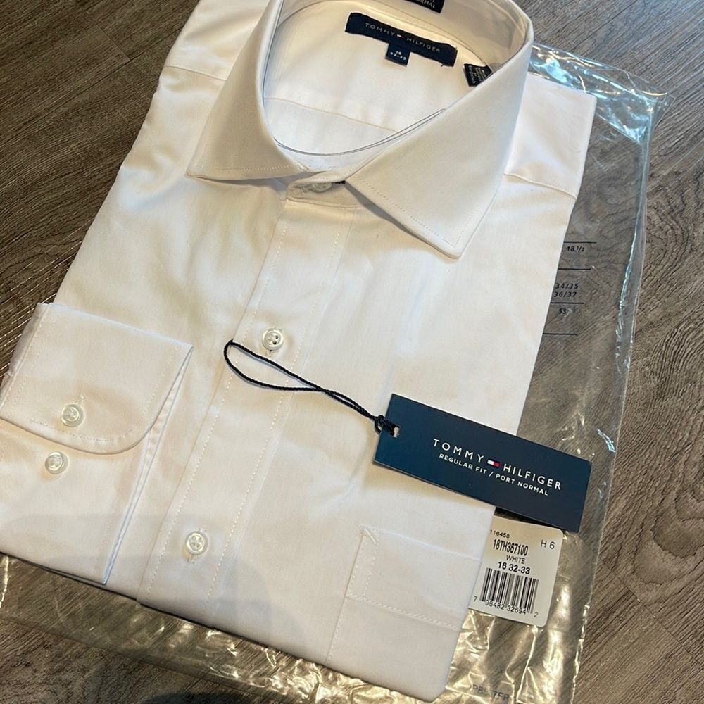 Tommy Hilfiger Regular Fit Broadcloth Dress Shirt-WHITE-16-32/33